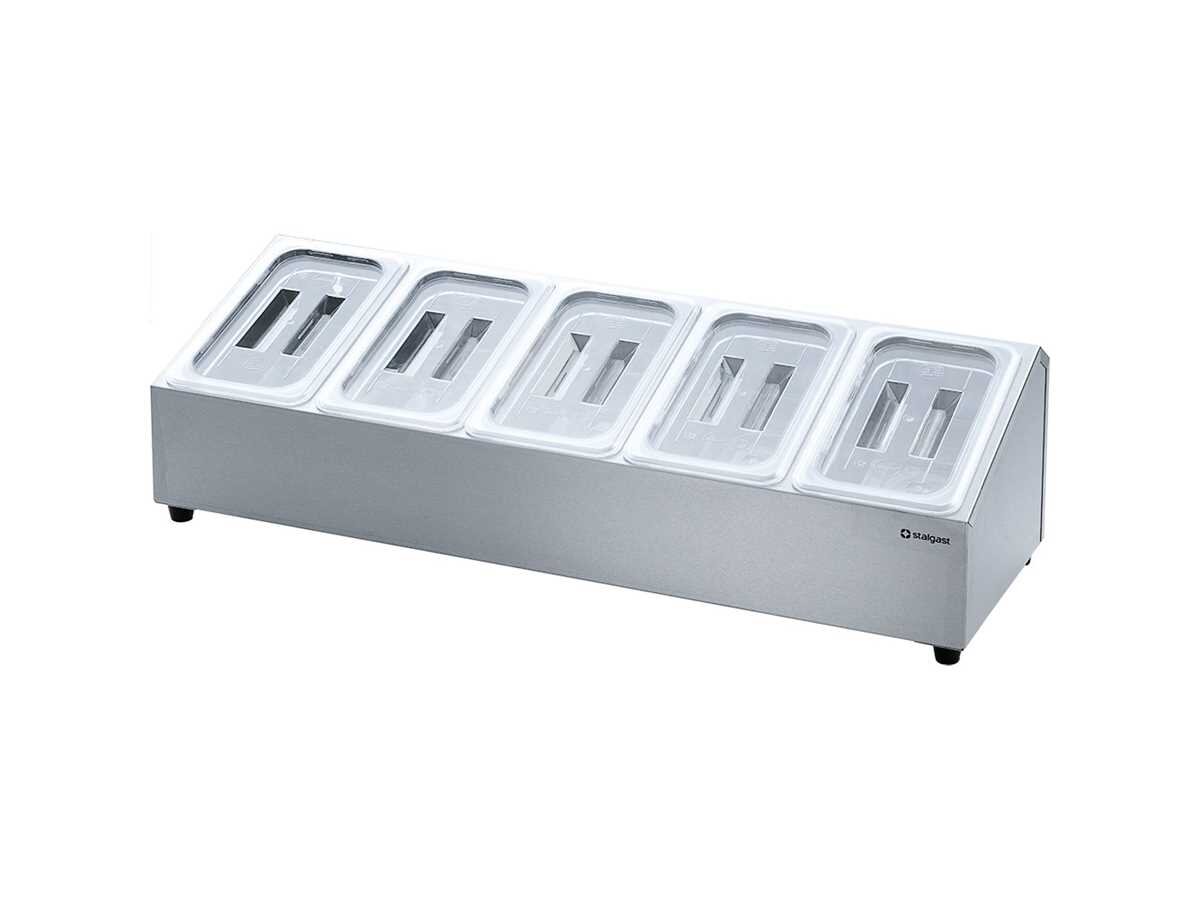 Ständer für Gastronormbehälter - 5 x GN 1/4 150 mm     , aus Edelstahl, BTH 840 x 300 x 275 mm